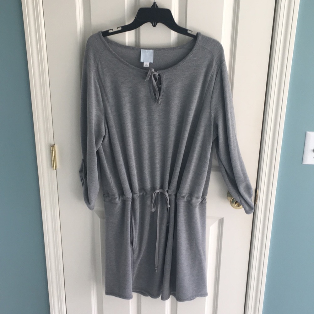 Drawstring casual mini dress with pockets.
